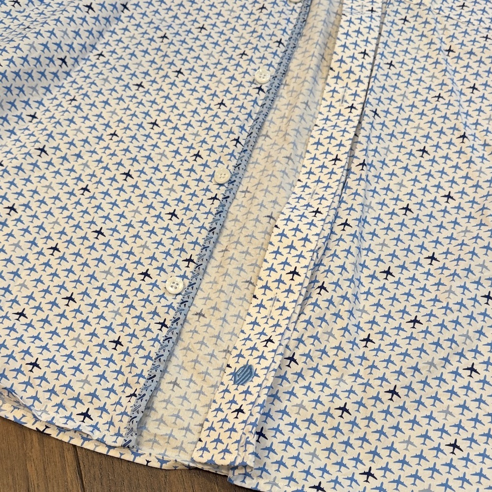 Johnston & Murphy White and Blue Airplane Short Sleeve Button Down Large C11-016 - Picture 4 of 7